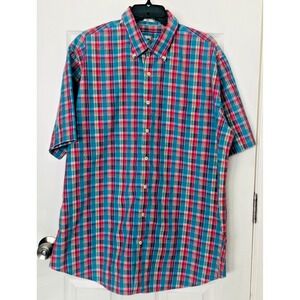 Peter Millar Crown Cotton Madras Plaid Shirt Mens XL Blue Pink Button Front